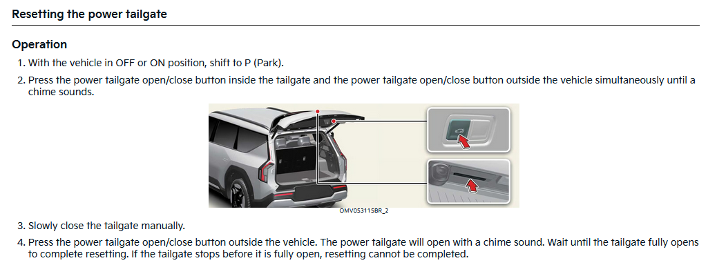 Resetting power tailgate